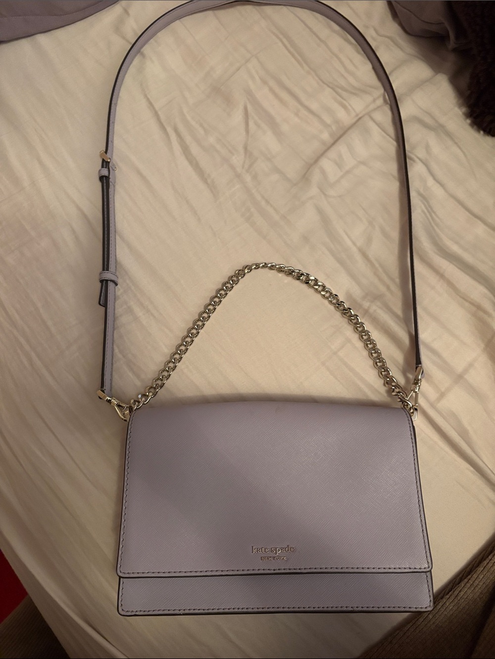 kate spade lavender leather crossbody with gold chain